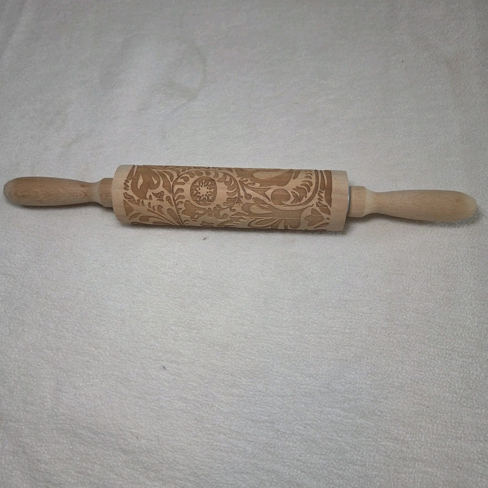 Embossed Rolling Pin Craft Roller Swirls Flowers Stars Imprint Dough Baking